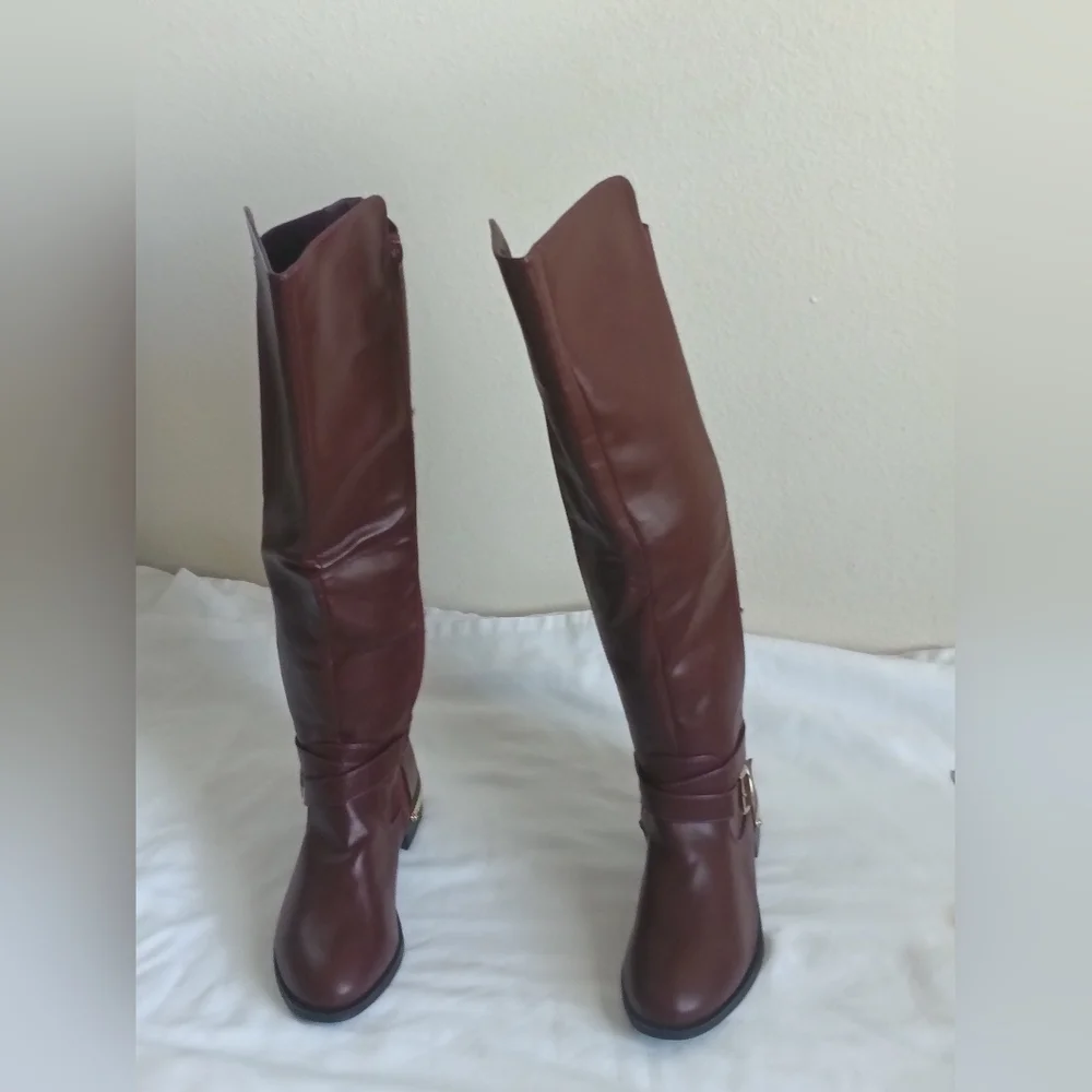 Nicasia Boots Women 7.5 Rich Reddish Brown Knee High Academia Office Elegant Y2K